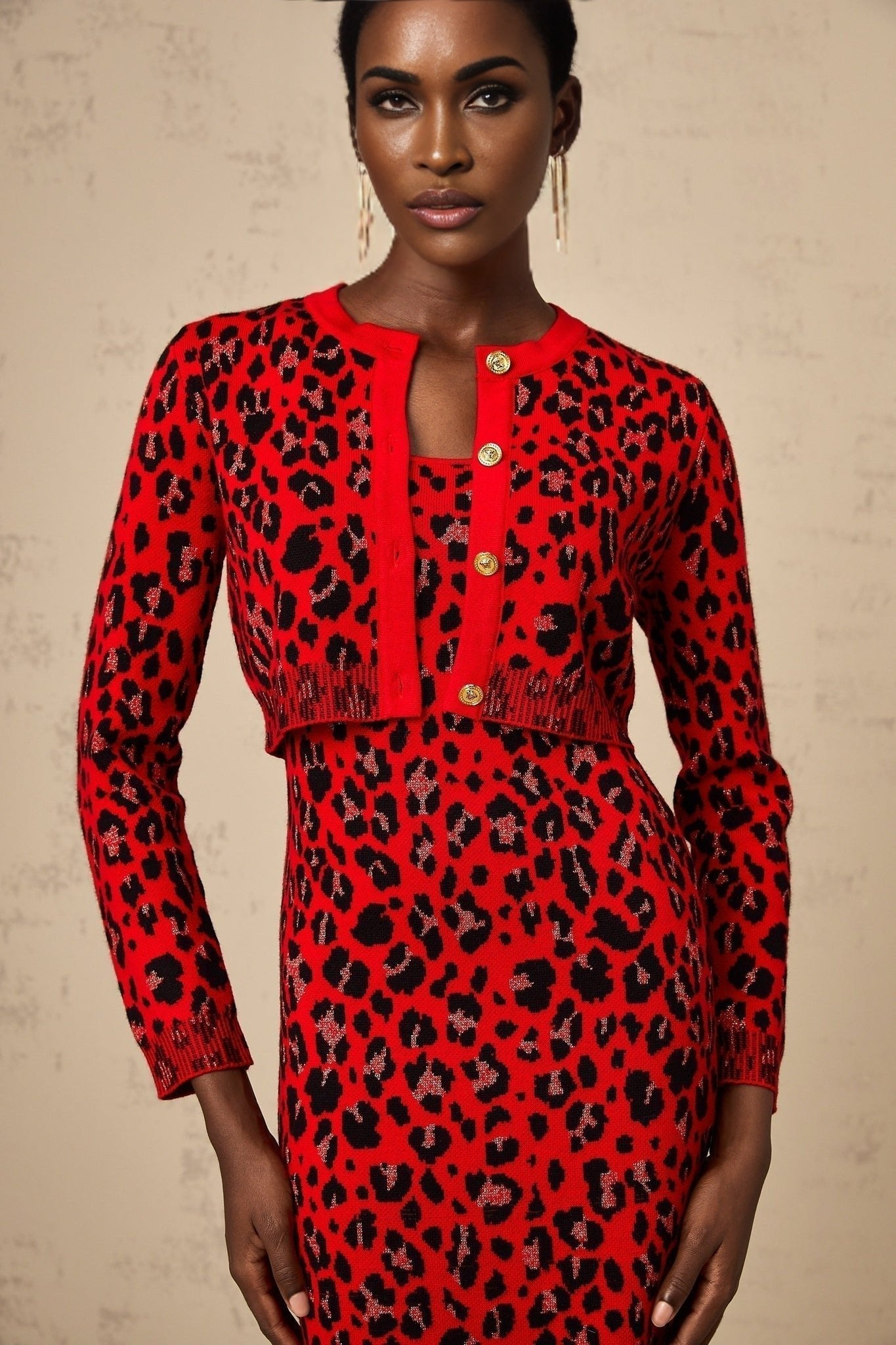 Cheyenne Cardigan - Leopard Pattern - Lurex Detailing - Front Button Fastening