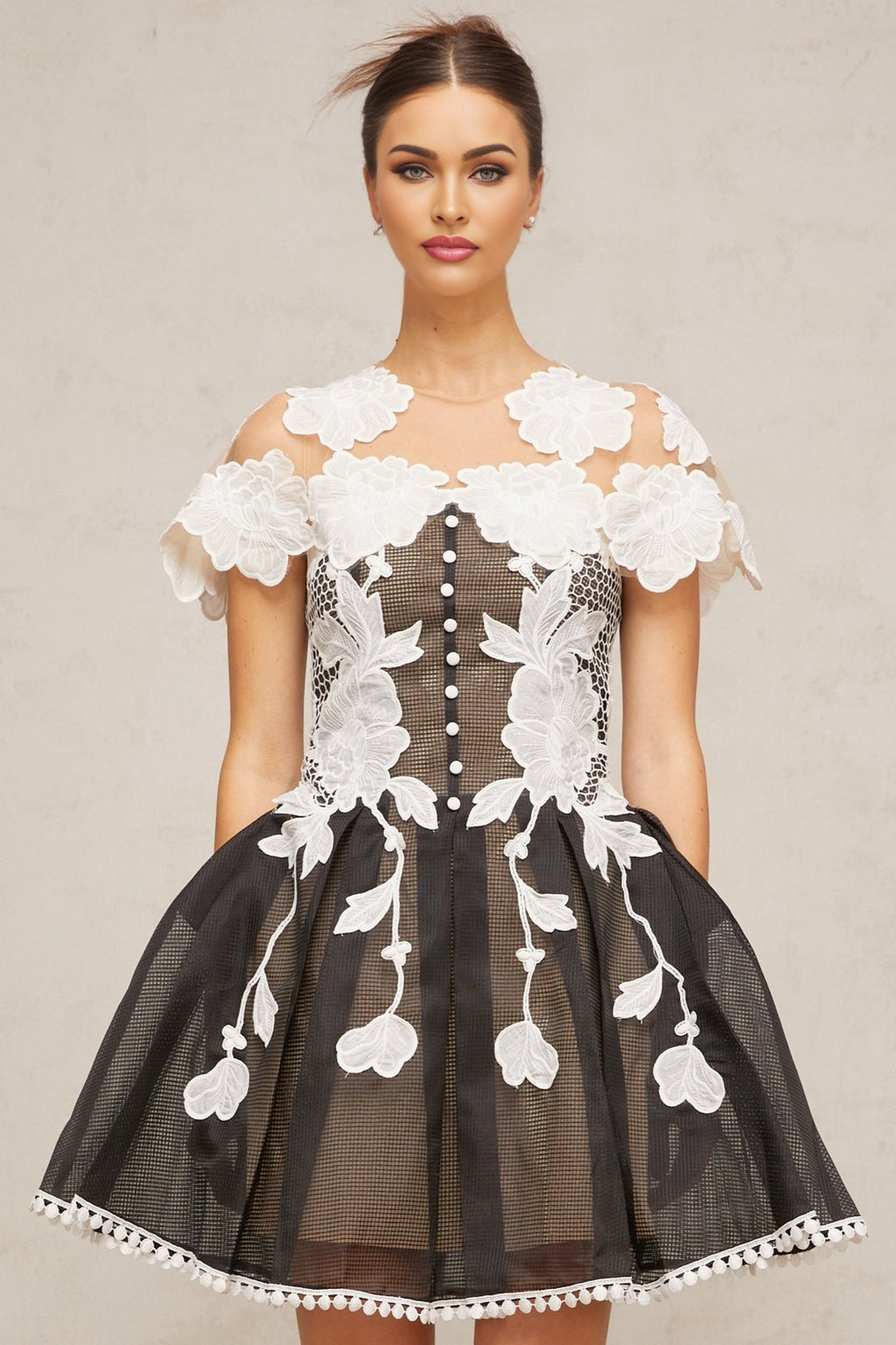 Cheyenne Mini Dress - Color Blocked Design - Cap Sleeves - Cinched Waist - Pleated Detailing