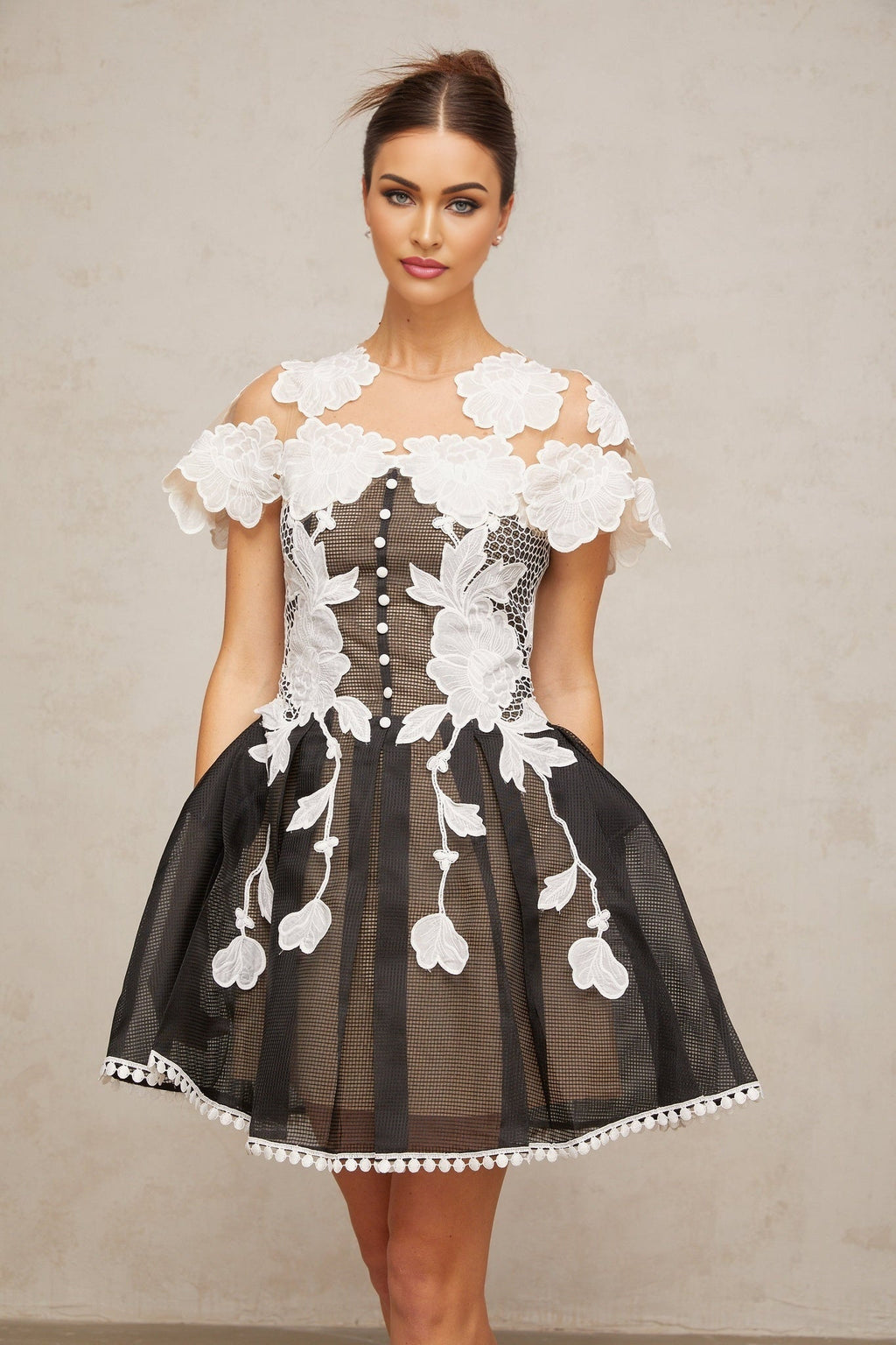 Cheyenne Mini Dress - Color Blocked Design - Cap Sleeves - Cinched Waist - Pleated Detailing