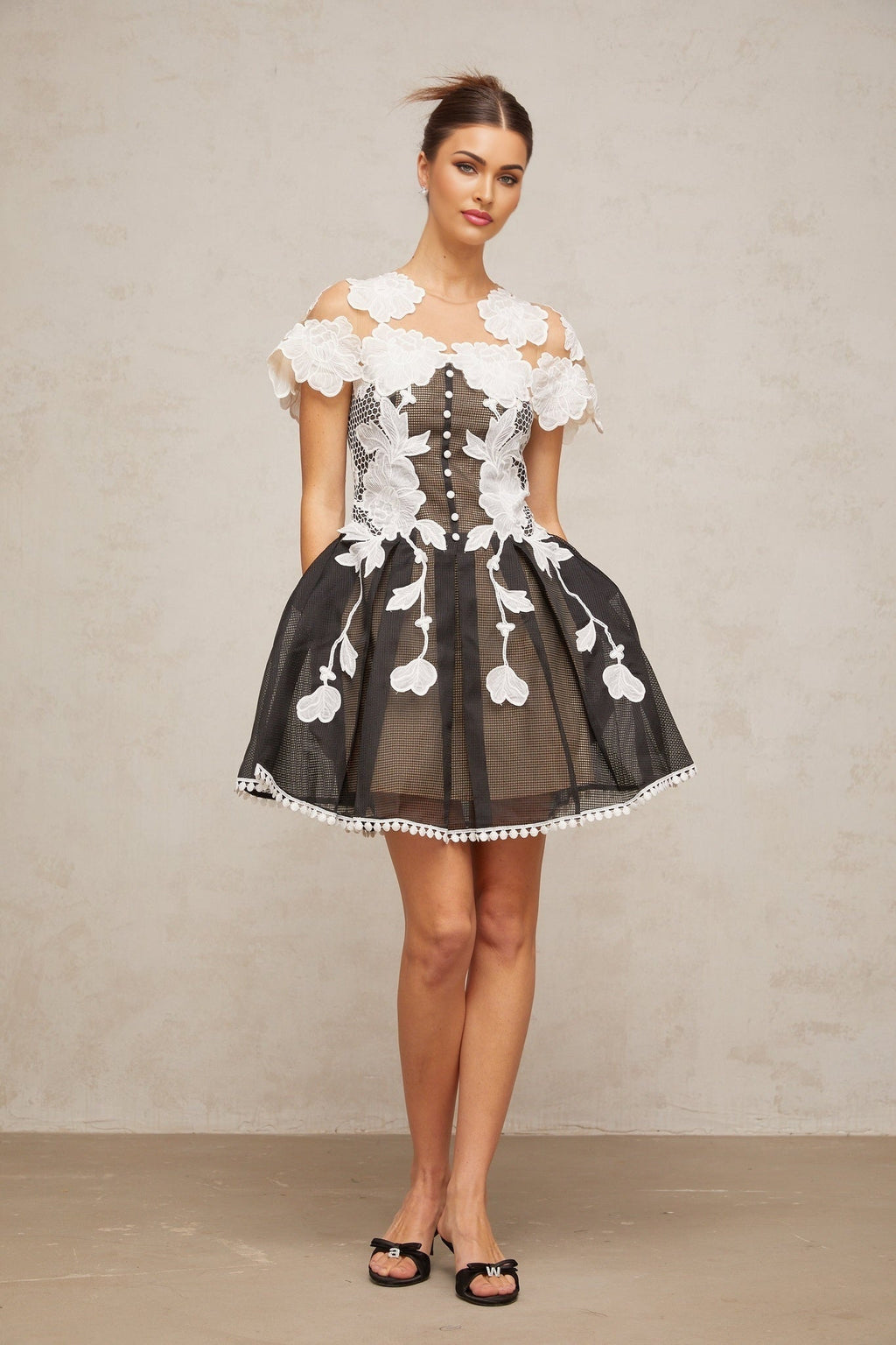 Cheyenne Mini Dress - Color Blocked Design - Cap Sleeves - Cinched Waist - Pleated Detailing