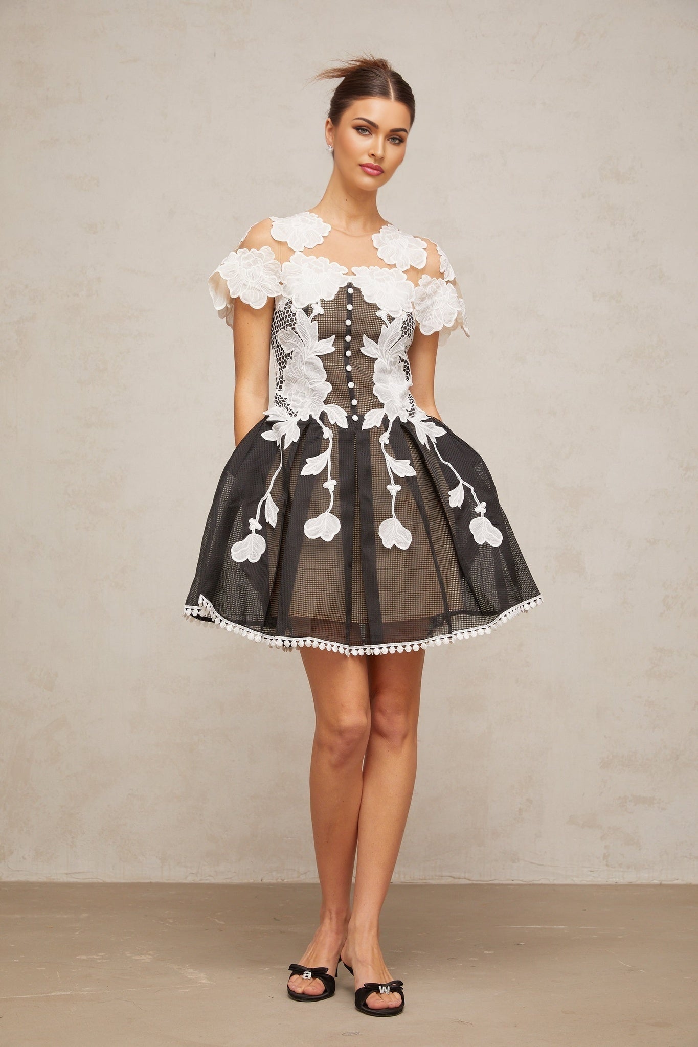 Cheyenne Mini Dress - Color Blocked Design - Cap Sleeves - Cinched Waist - Pleated Detailing