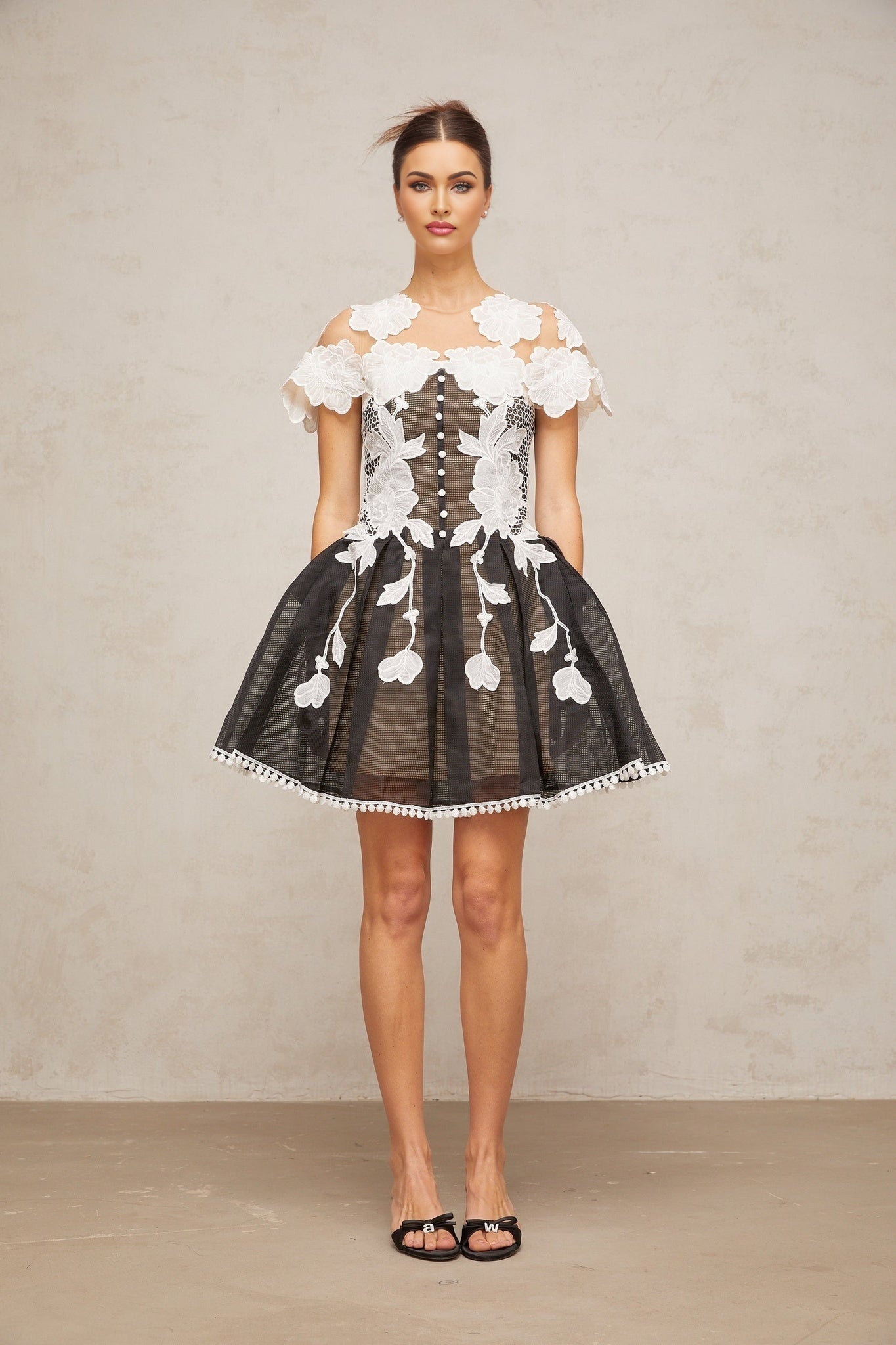 Cheyenne Mini Dress - Color Blocked Design - Cap Sleeves - Cinched Waist - Pleated Detailing