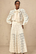 Cheyenne Shirt & Trousers - Classic Collar - Ribbon Tie - Neck Detailing - Guipure Lace Embellishments - Wide Leg Style