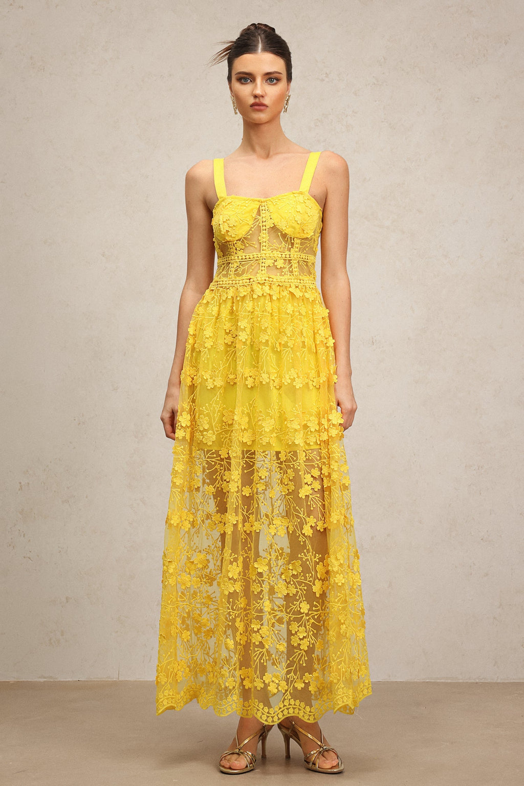 Cheyenne Yellow Lace Floral Dress for Women