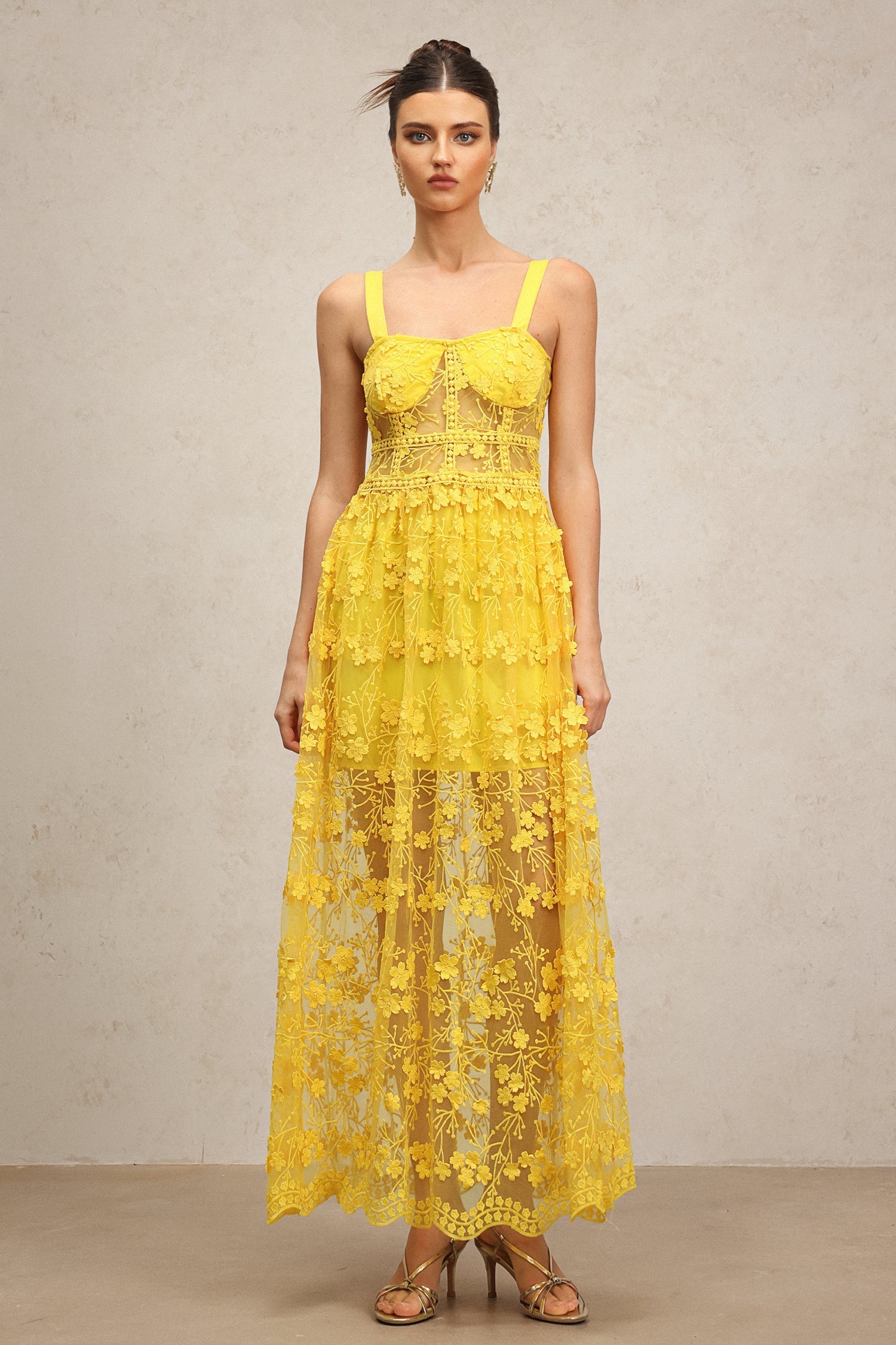 Cheyenne Yellow Lace Floral Dress for Women