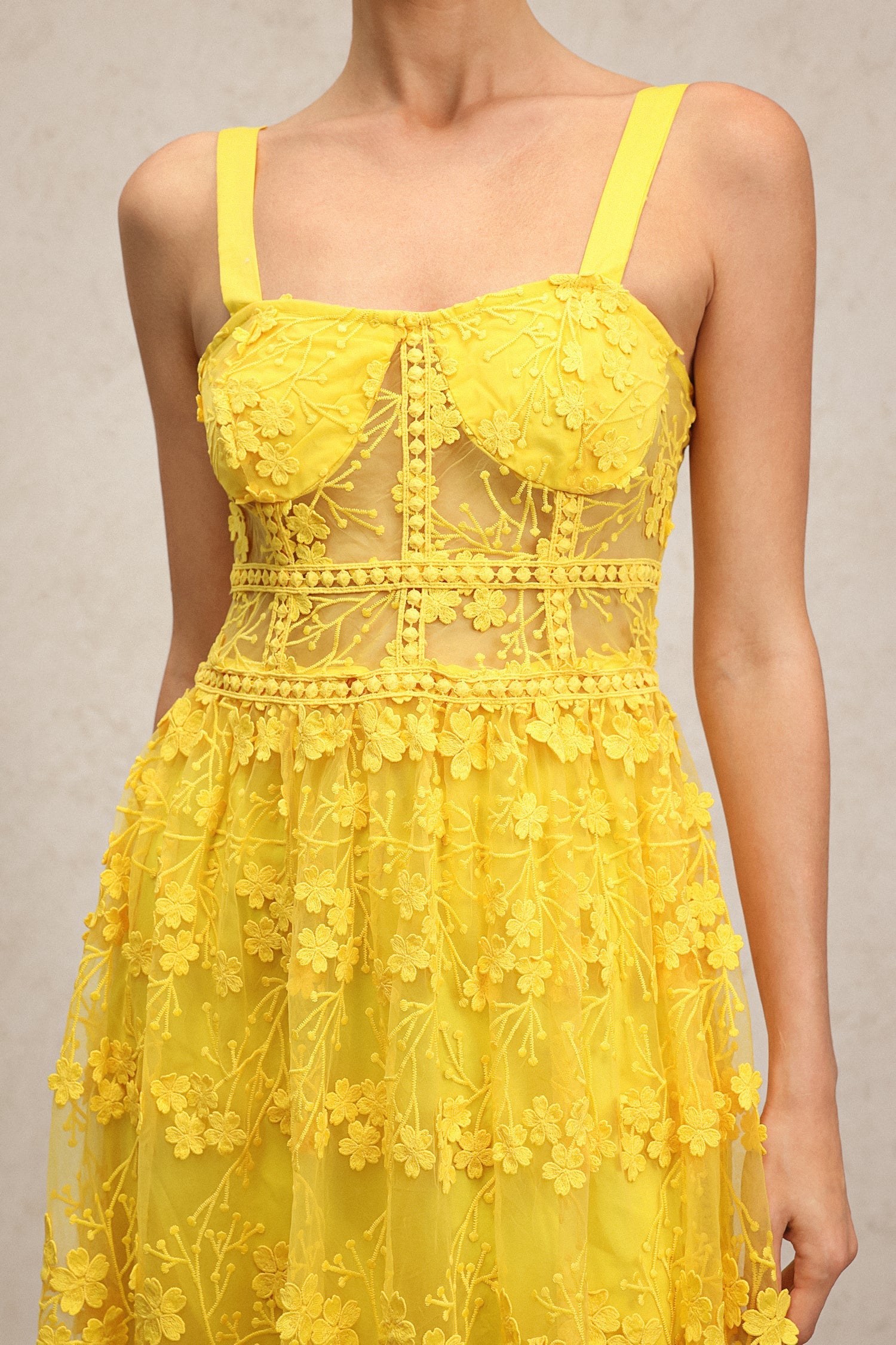 Cheyenne Yellow Lace Floral Dress for Women Garden Parties or Romantic Evenings Out