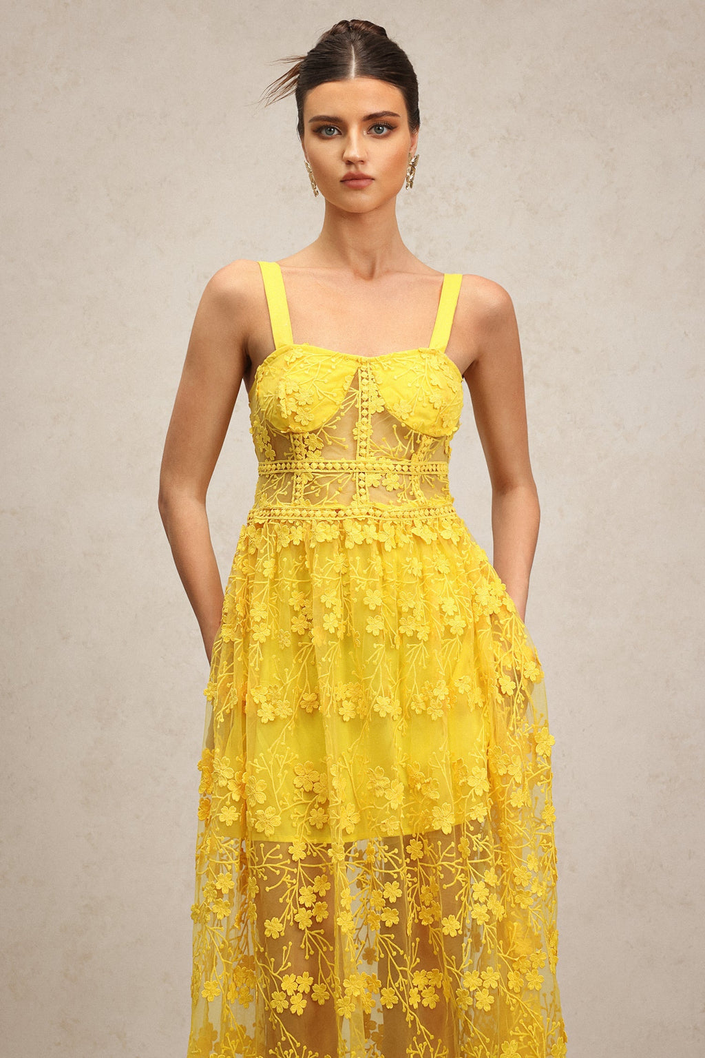 Cheyenne Yellow Lace Floral Dress for Women