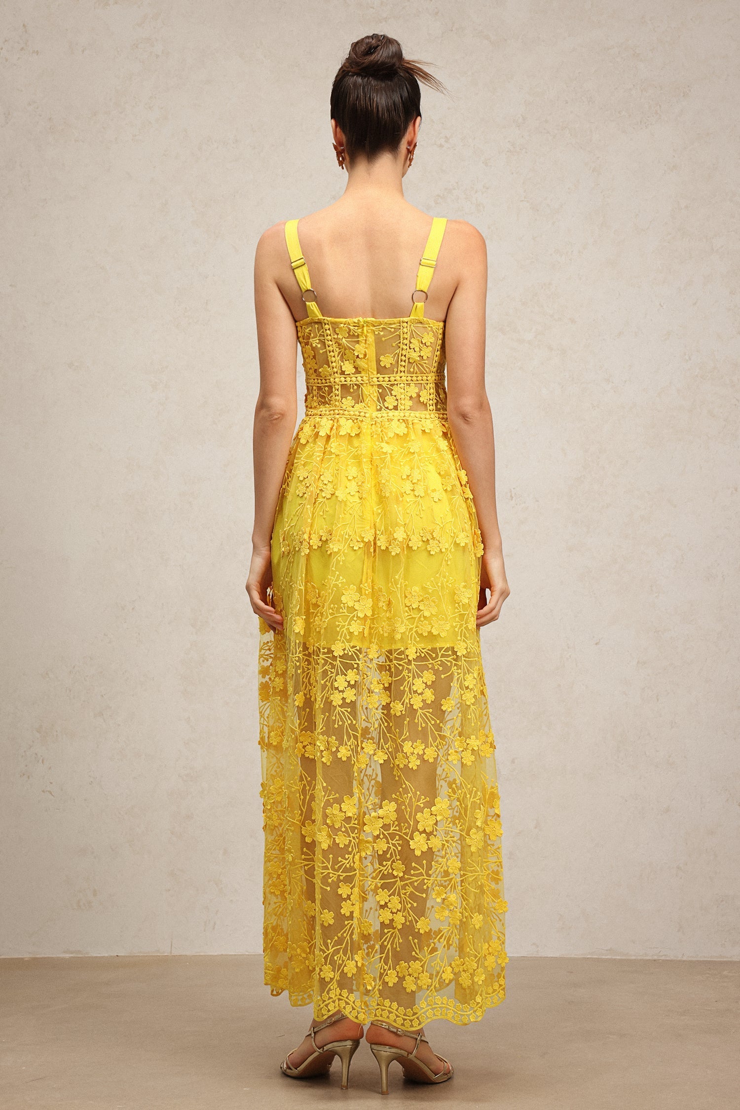 Cheyenne Yellow Lace Floral Dress for Women
