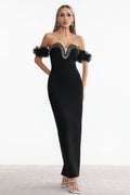 Chiara Black Off-Shoulder Rhinestone Detail Maxi Dress