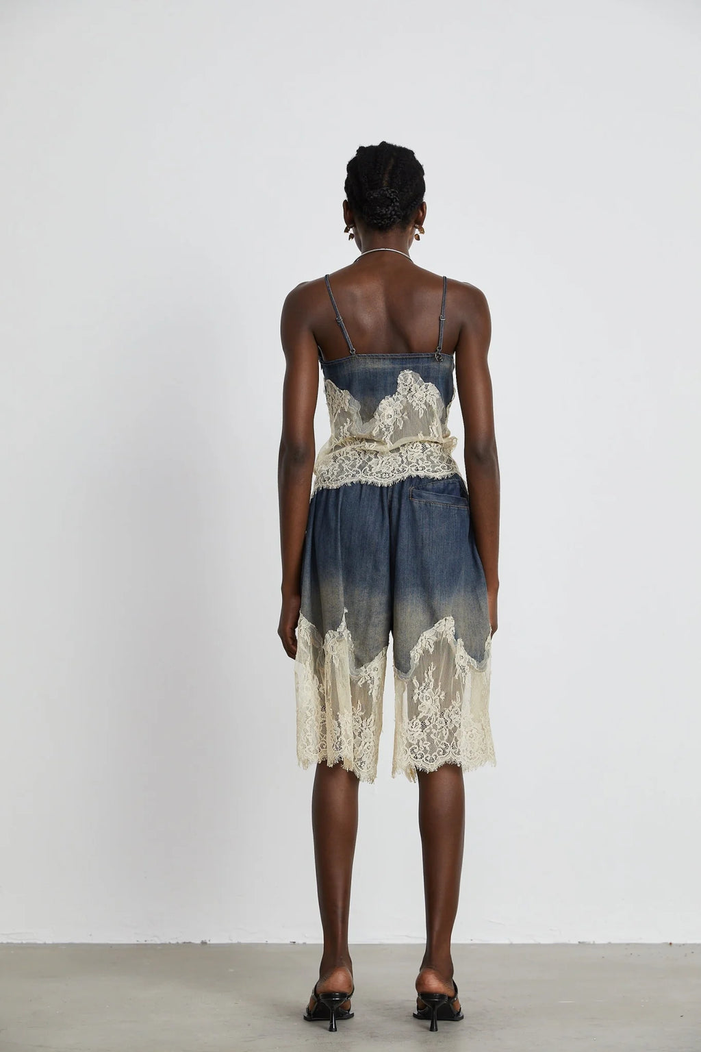 Chiara Top & Shorts - Denim Blend - Lace Detailing - Elasticated Waistband - Side Pockets