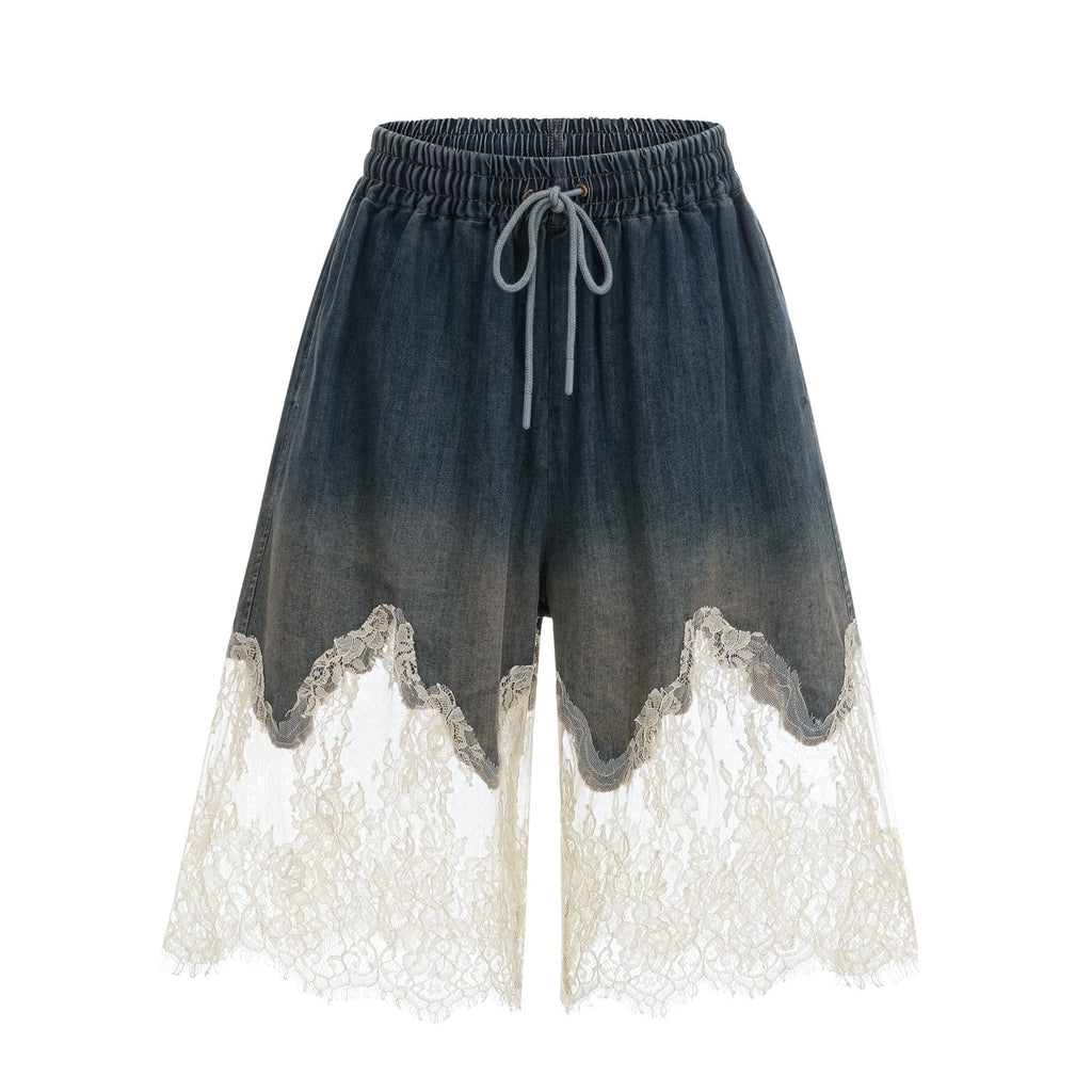 Chiara Top & Shorts - Denim Blend - Lace Detailing - Elasticated Waistband - Side Pockets