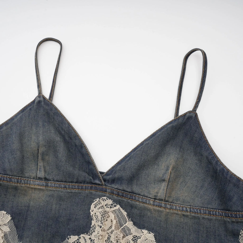 Chiara Top & Shorts - Denim Blend - Lace Detailing - Elasticated Waistband - Side Pockets