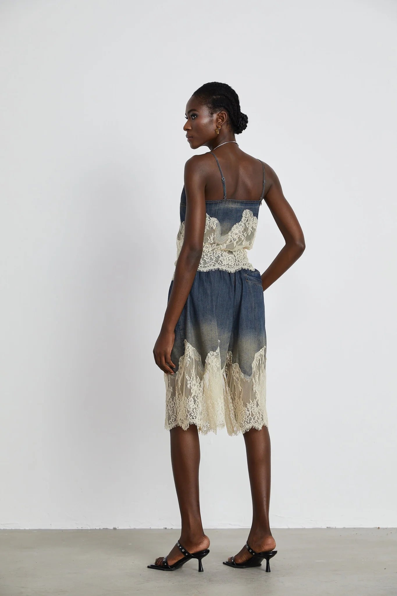 Chiara Top & Shorts - Denim Blend - Lace Detailing - Elasticated Waistband - Side Pockets