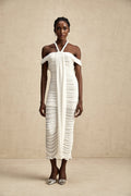 Chloe Midi Dress - Off the Shoulder - Ruched Braid Rope Detail - Side Zip Fastening