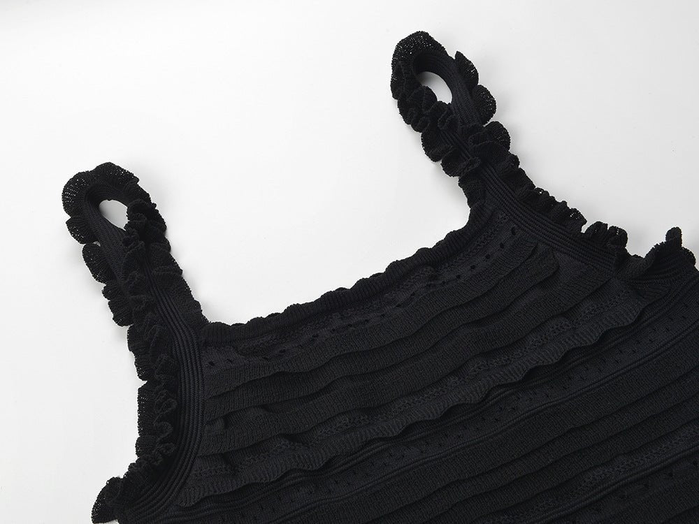 Chloe Top & Skirt Set - Body - Hugging Silhouette - Textured Fabric - Ruffled Details - Cut - Out Slit - Timeless Chic