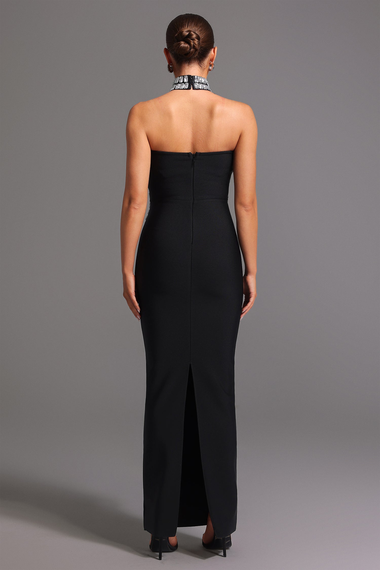 Cinzietta Black Diamond Embellished Sleeveless Strapless Dress Fit Feel Timeless Style