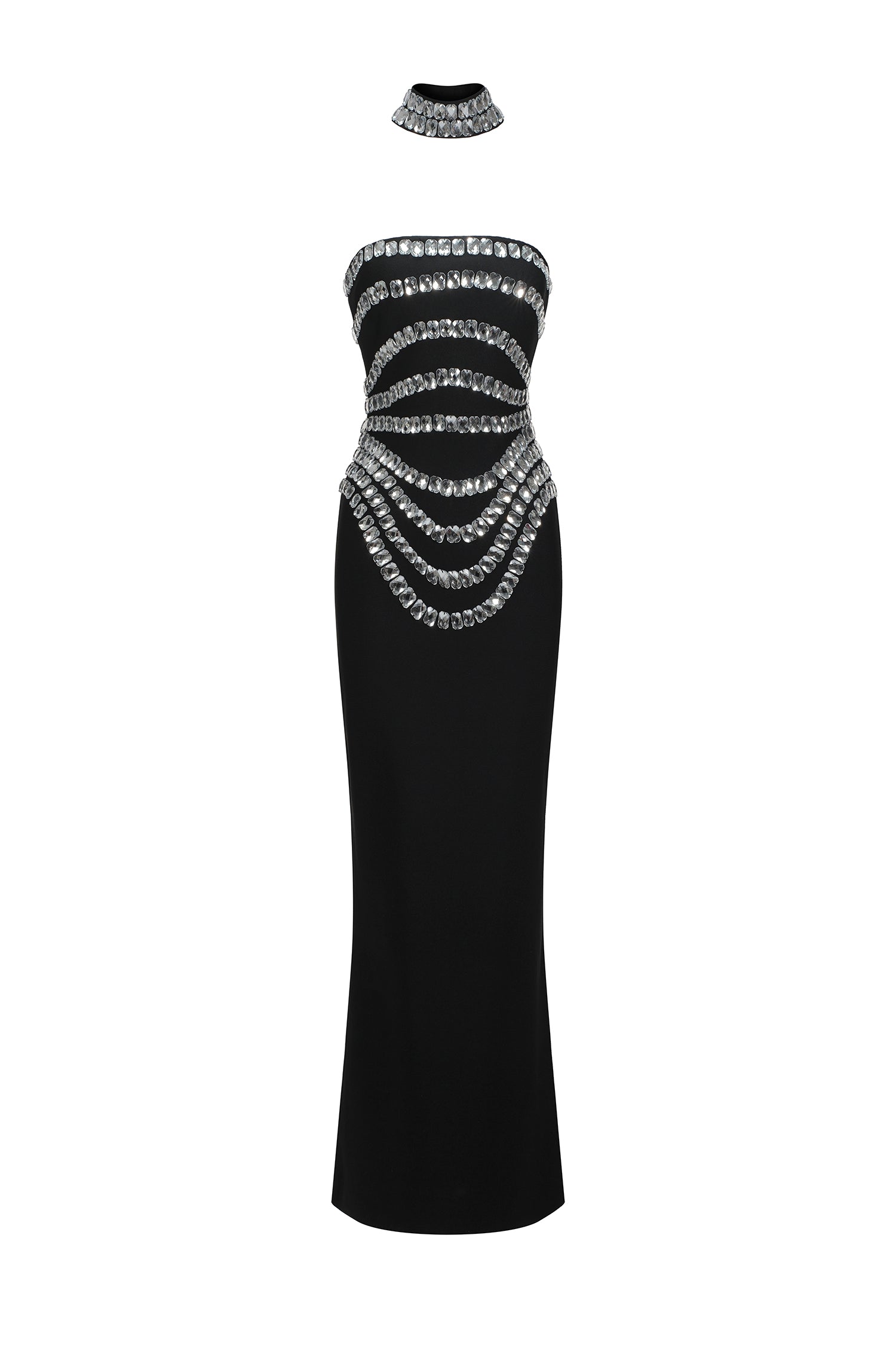 Cinzietta Black Diamond Embellished Strapless Sleeveless Dress