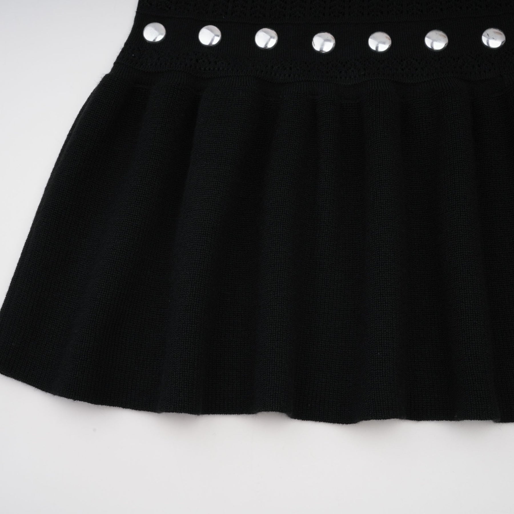 Cinzietta Maxi Dress - Crochet Knit - Crew Neck Style - Stud Embellishments - Ruffled Hem