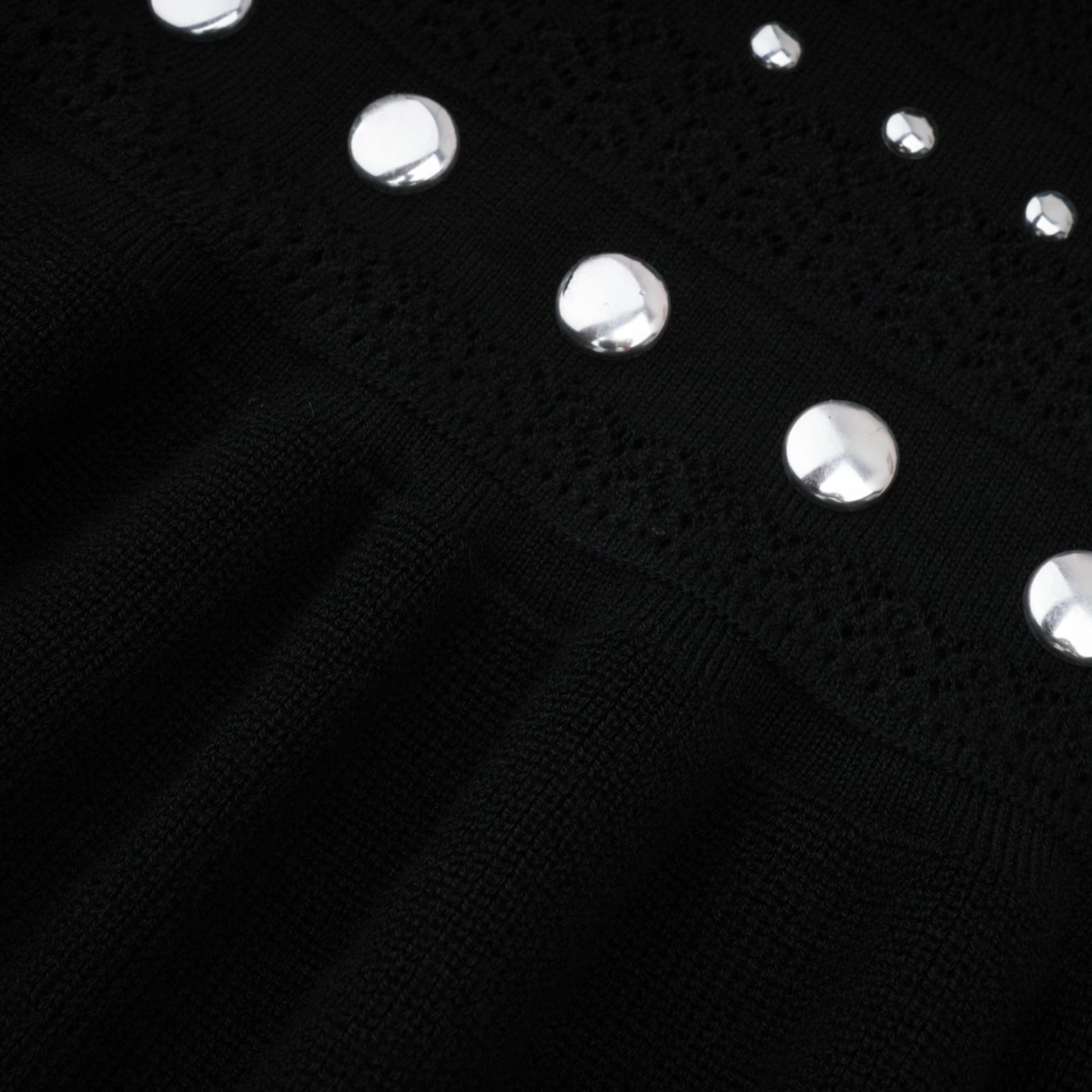 Cinzietta Maxi Dress - Crochet Knit - Crew Neck Style - Stud Embellishments - Ruffled Hem
