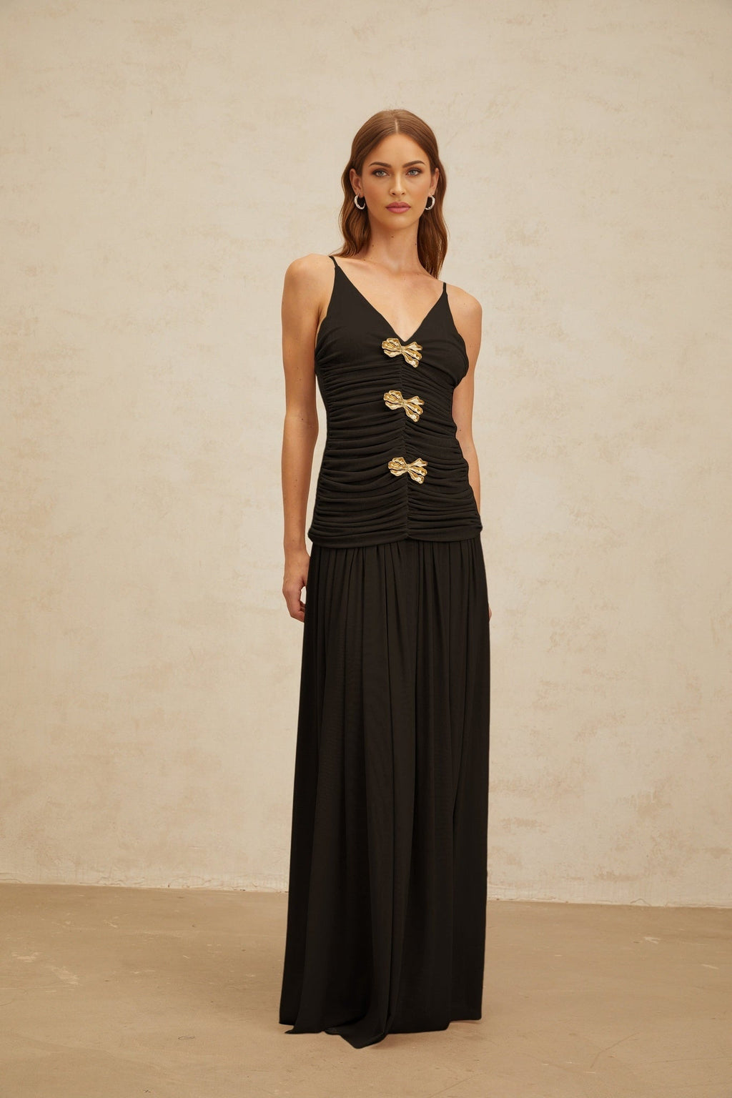 Cinzietta Top & Skirt - V - Neck - Pleated Detailing - Adjustable Straps - Ruched Detailing - Brooch Accent