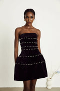 Claire Mini Dress - Strapless Design - Faux - Pearl Embellishment - Corset Style - Rear Zip Fastening - Thigh Length