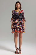 Clara Black Floral Layered Mini Dress