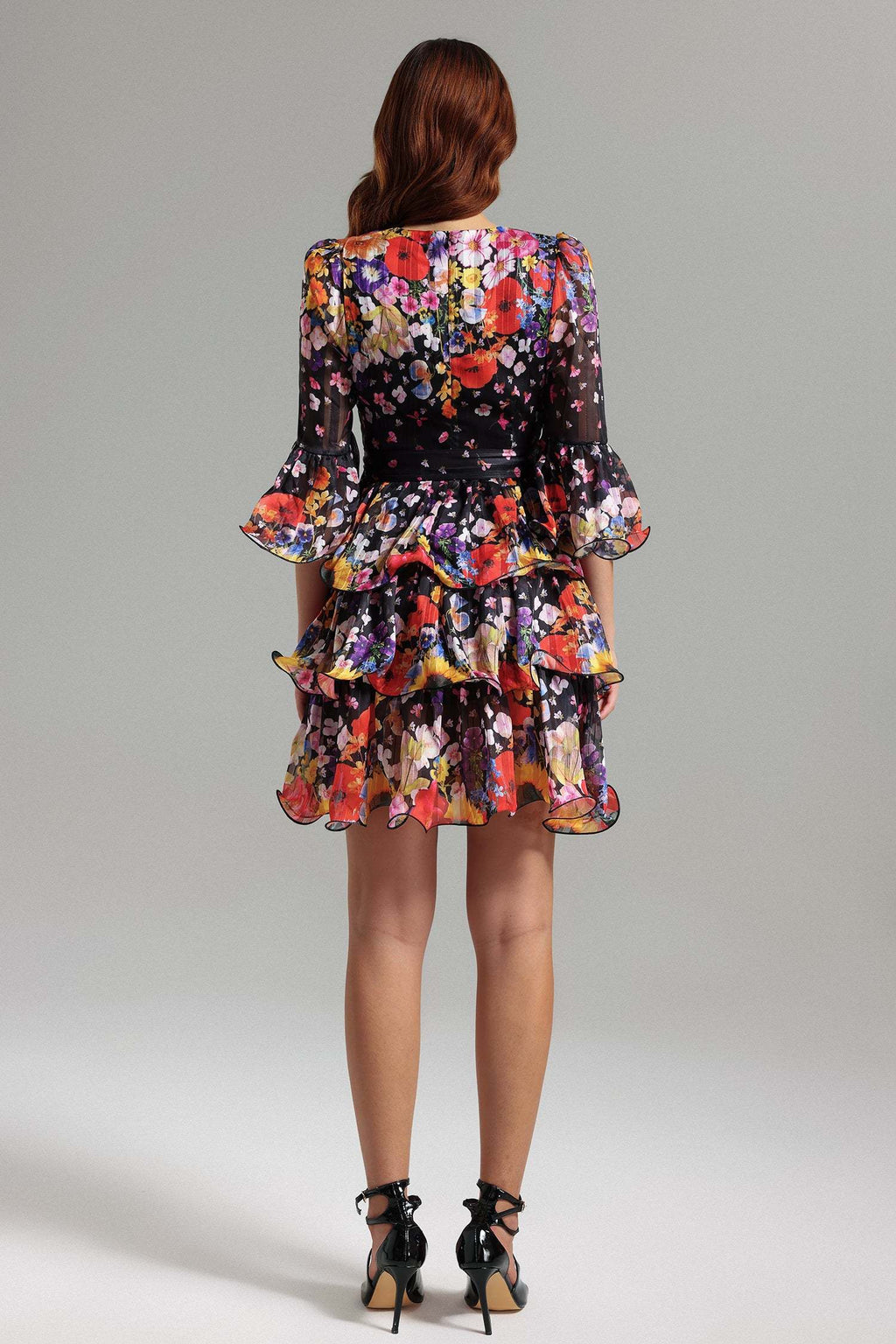 Clara Black Floral Layered Mini Dress