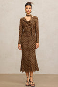 Clara Brown Polka Dot Cowl Neck Dress Long Sleeve