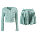 Clara Jacket & Skirt Set - Sophisticated Tweed Texture - Floral Embellishments - Pearl Button Detailing - Tailored Fit