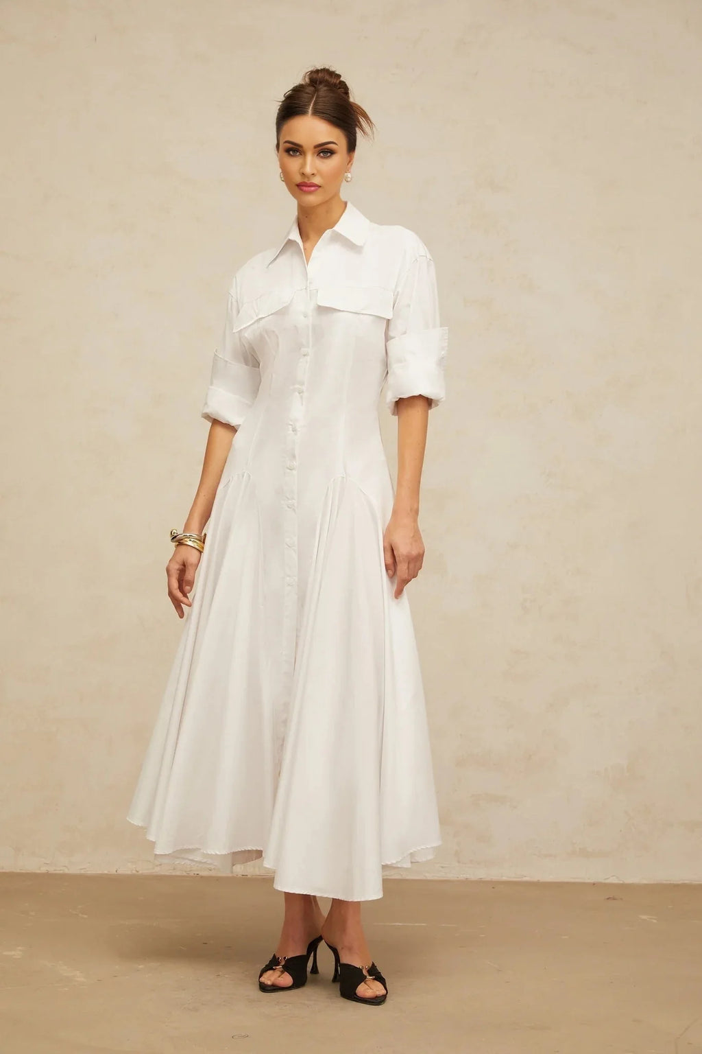Clara Shirt Dress with Quality Craftsmanship in White