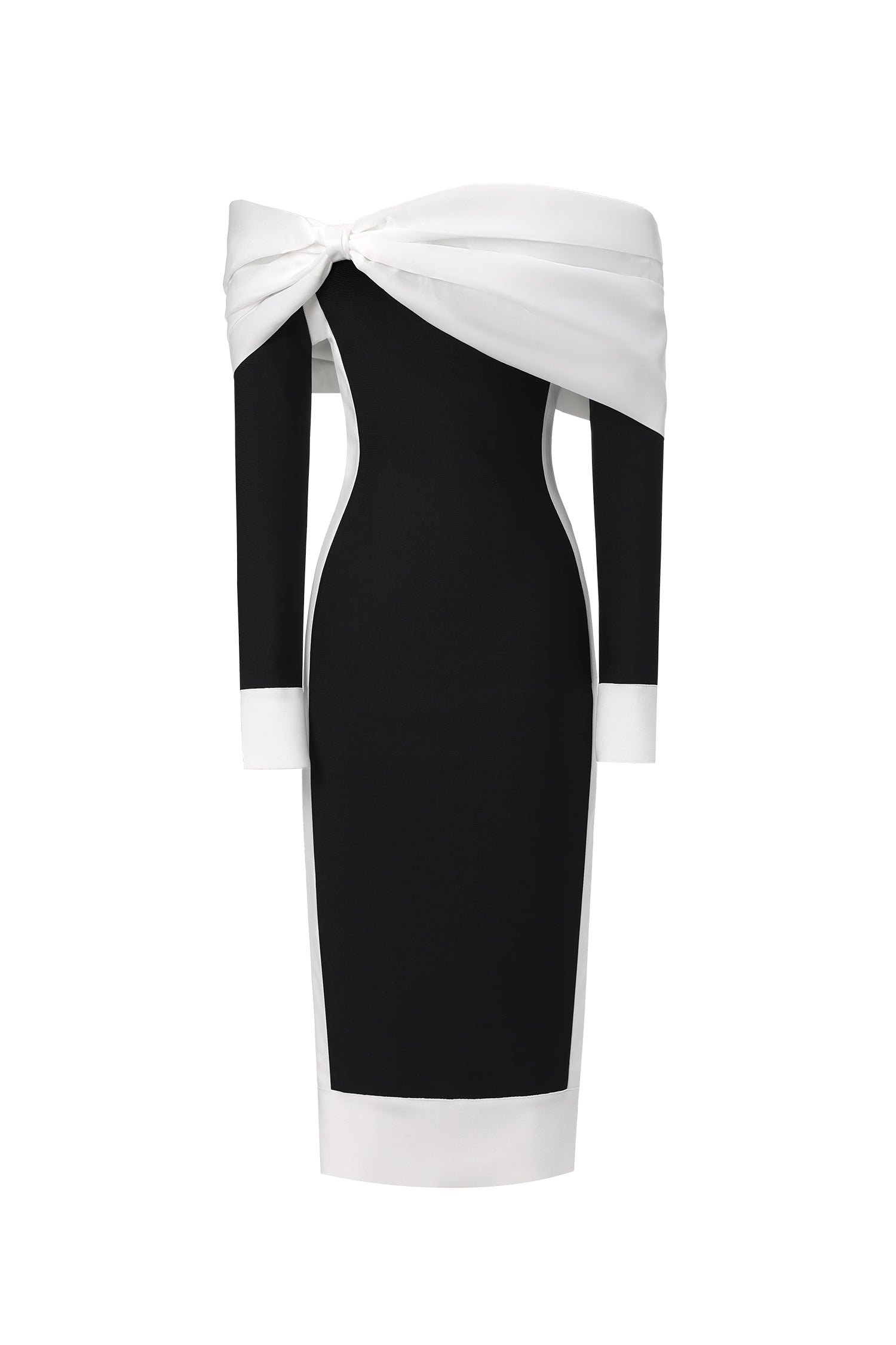 Clarissa Black Off-Shoulder Bow Detail Midi Dress