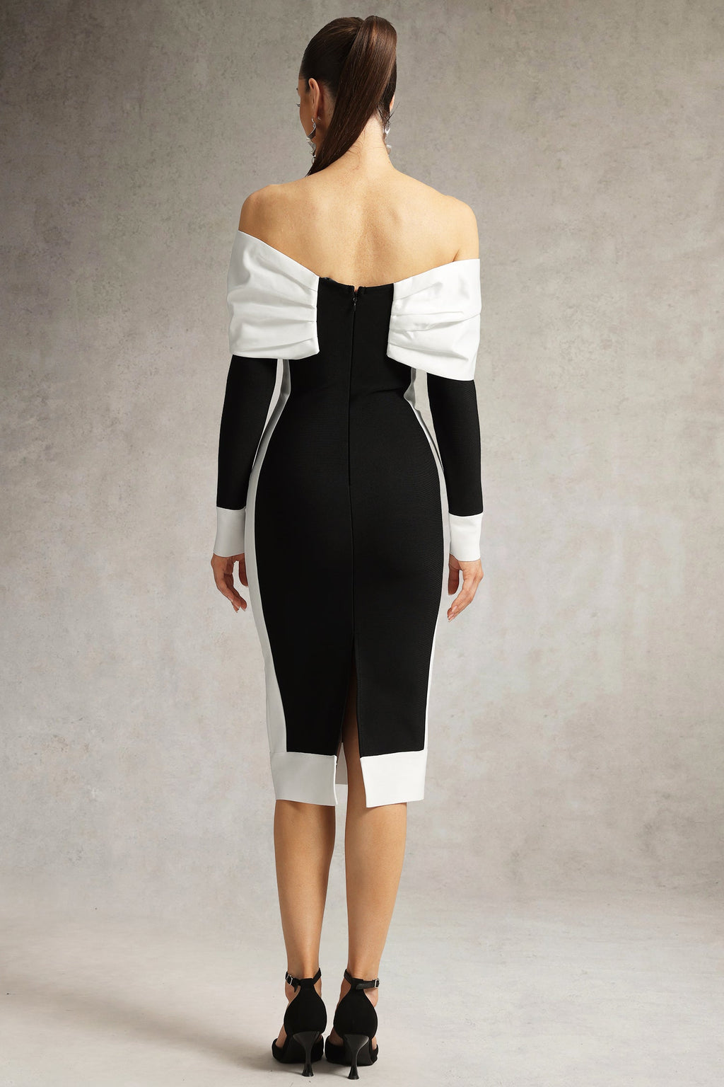 Clarissa Black Off-Shoulder Bow Detail Midi Dress