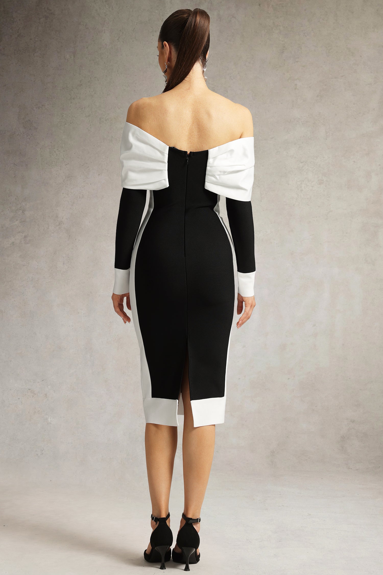 Clarissa Black Off-Shoulder Bow Detail Midi Dress