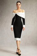 Clarissa Black Off-Shoulder Bow Detail Midi Dress