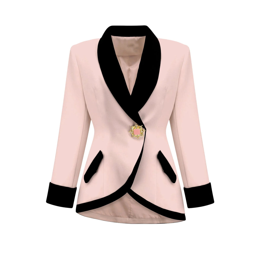 Clarissa Jacket & Skirt - Tonal Lapels - Contrast Colors - Panelled Design - Front Button Detailing