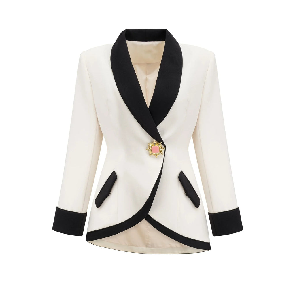 Clarissa Jacket & Skirt - Tonal Lapels - Contrast Colors - Panelled Design - Front Button Detailing
