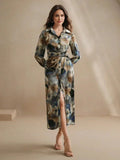 Clarissa Midi Dress - Neckline Collar - Formal & Evening - High Waist - Graphic Print - Elegant