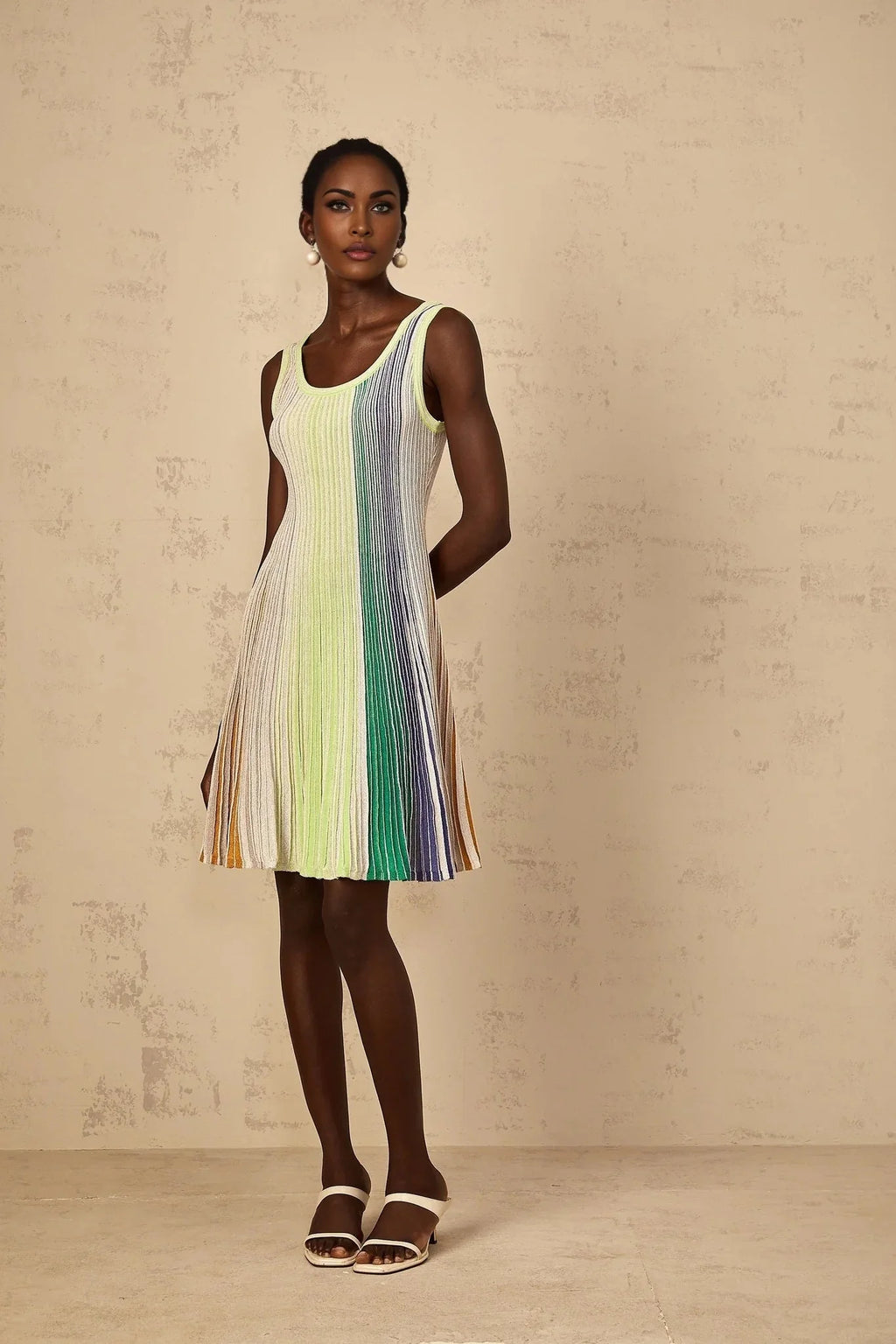Clarissa Mini Dress Green Sequin Stripe Texture Mini - Length