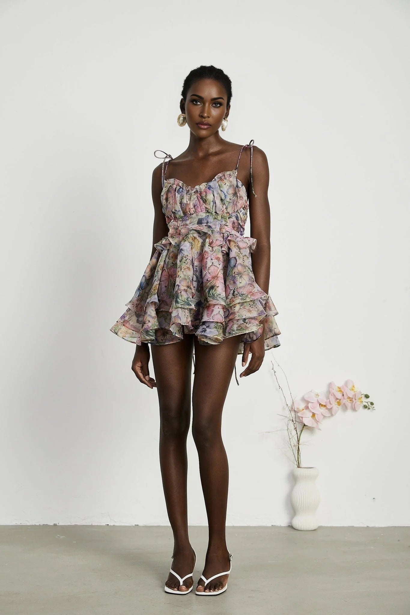 Clarissa Mini Dress - Sleeveless - Floral Print - Bustier Style - High Waist - Tiered Design