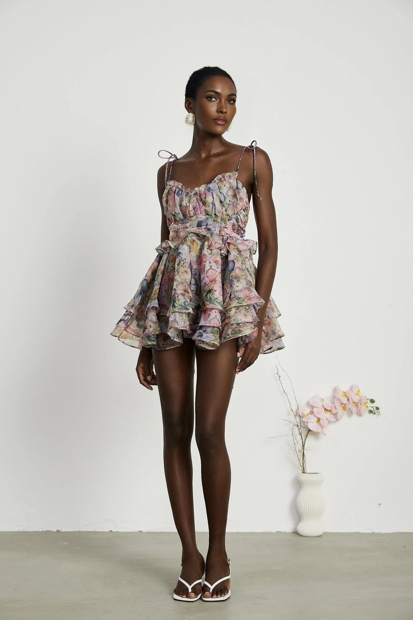 Clarissa Mini Dress - Sleeveless - Floral Print - Bustier Style - High Waist - Tiered Design