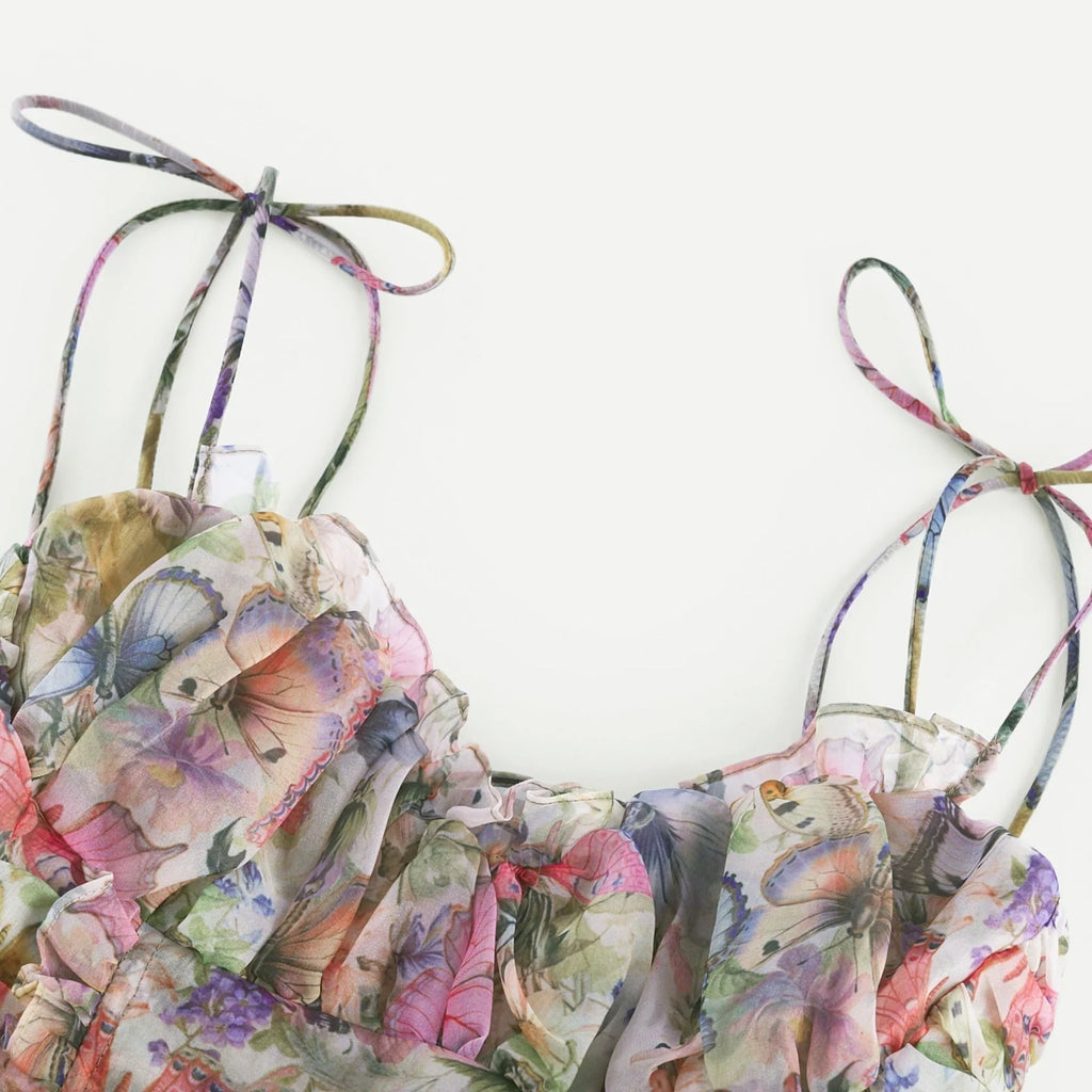Clarissa Mini Dress - Sleeveless - Floral Print - Bustier Style - High Waist - Tiered Design