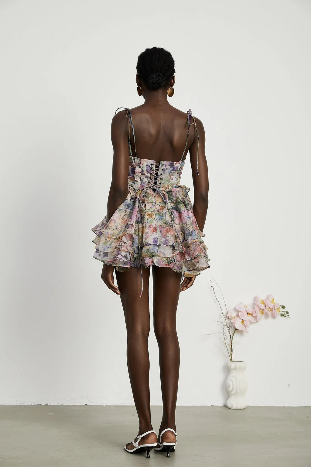 Clarissa Mini Dress - Sleeveless - Floral Print - Bustier Style - High Waist - Tiered Design