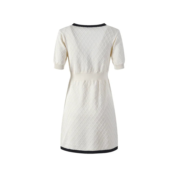 Clarissa Mini Dress - V Neckline - Short Sleeves - Bowknot Detailing - Knitted Construction