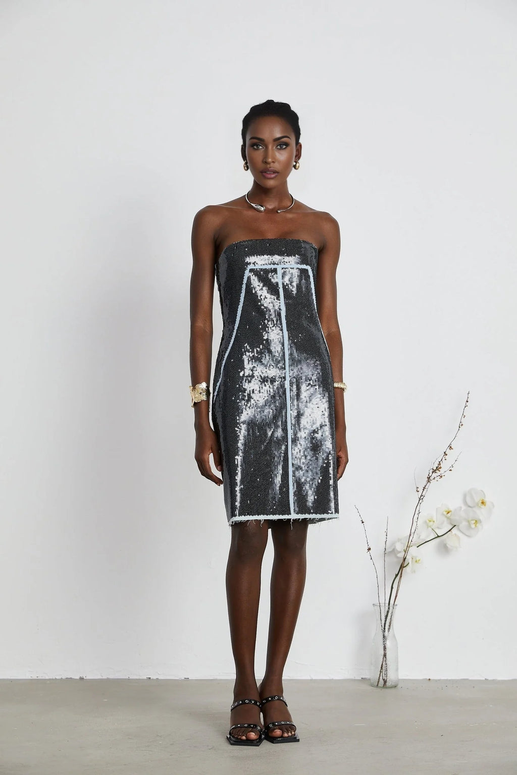Clarissa Sequin Mini Dress - Sleeveless - Off the Shoulder - Corset Style - Embellished with Sequins