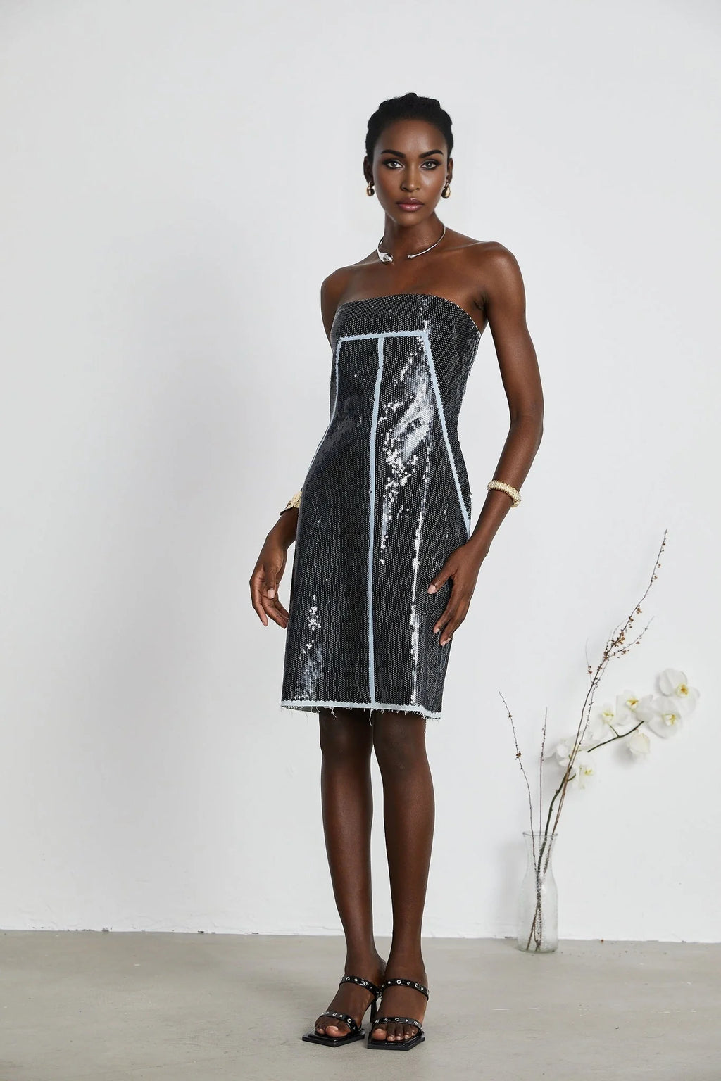 Clarissa Sequin Mini Dress - Sleeveless - Off the Shoulder - Corset Style - Embellished with Sequins