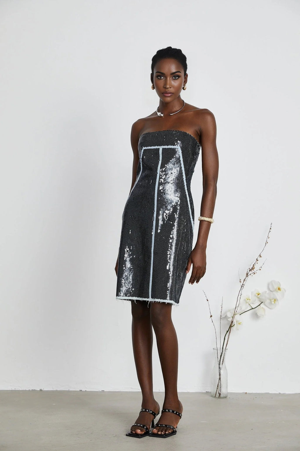 Clarissa Sequin Mini Dress - Sleeveless - Off the Shoulder - Corset Style - Embellished with Sequins
