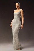 Clarissa Silver Sequin Fish Tail Evening Dress