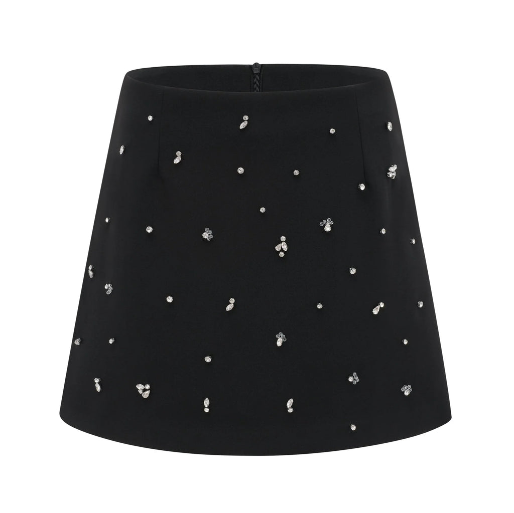 Clarissa Skirt & Top Set - Halterneck Top - Crystal Embellishment - Rear Zip Fastening - Cropped Design