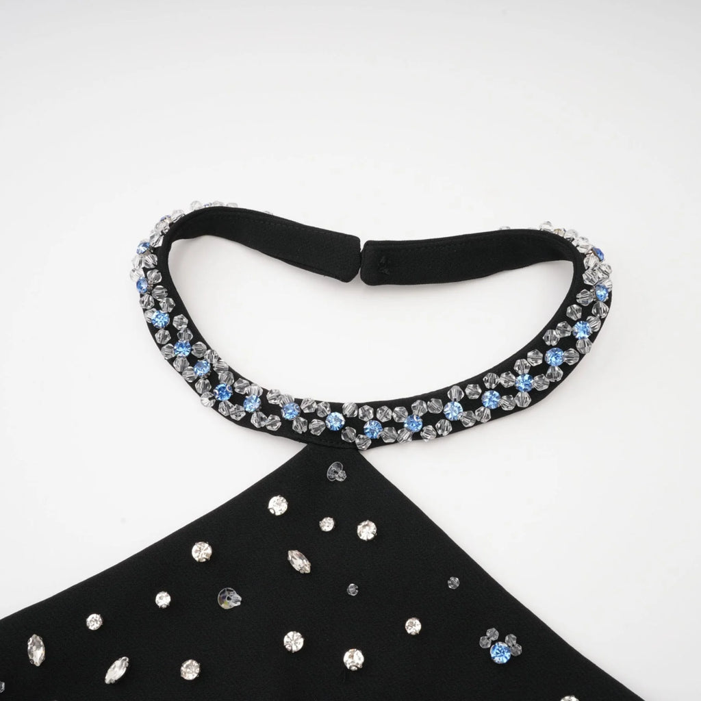 Clarissa Skirt & Top Set - Halterneck Top - Crystal Embellishment - Rear Zip Fastening - Cropped Design
