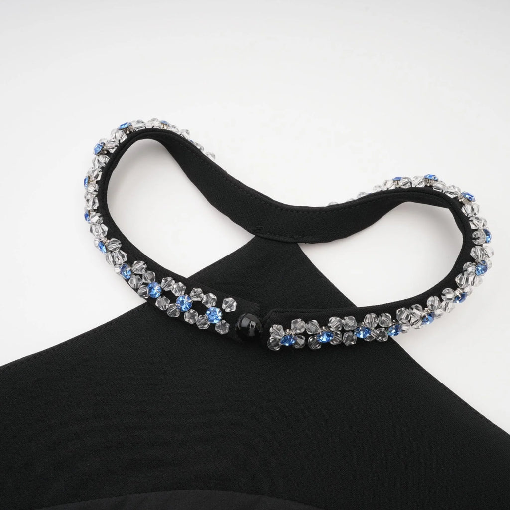 Clarissa Skirt & Top Set - Halterneck Top - Crystal Embellishment - Rear Zip Fastening - Cropped Design